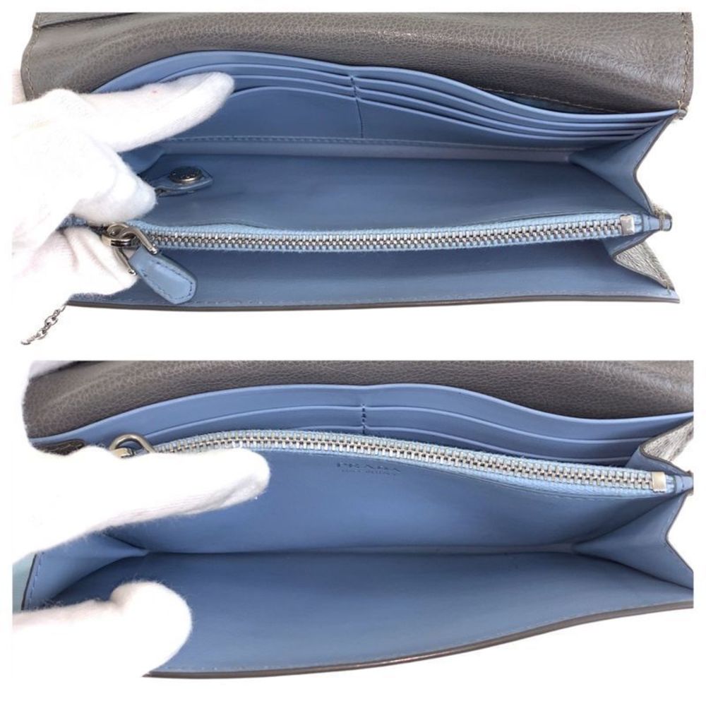 Prada Gray Light Blue Silver Hardware Leather Lon… - image 8